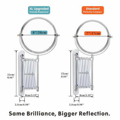 Welllink 8Inch XL Wall Mounted Bathroom Mirror, 1X/7X Magnification, High-Definition Glass, Chrome Finish, Space Saving Design