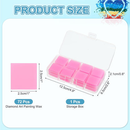 PATIKIL 72PCS Diamond Art Painting Glue Clay Wax 5D Square DIY Diamond Art Refills Glue with Storage Box for Diamond Art Embroidery Mud Supplies Accessories Painting Tool (25mm/1", Pink)