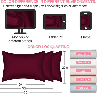 Skiennix Mulberry Silk Pillowcases - 2 Pack Queen Size, Hidden Zipper for Hair & Skin, Burgundy Red