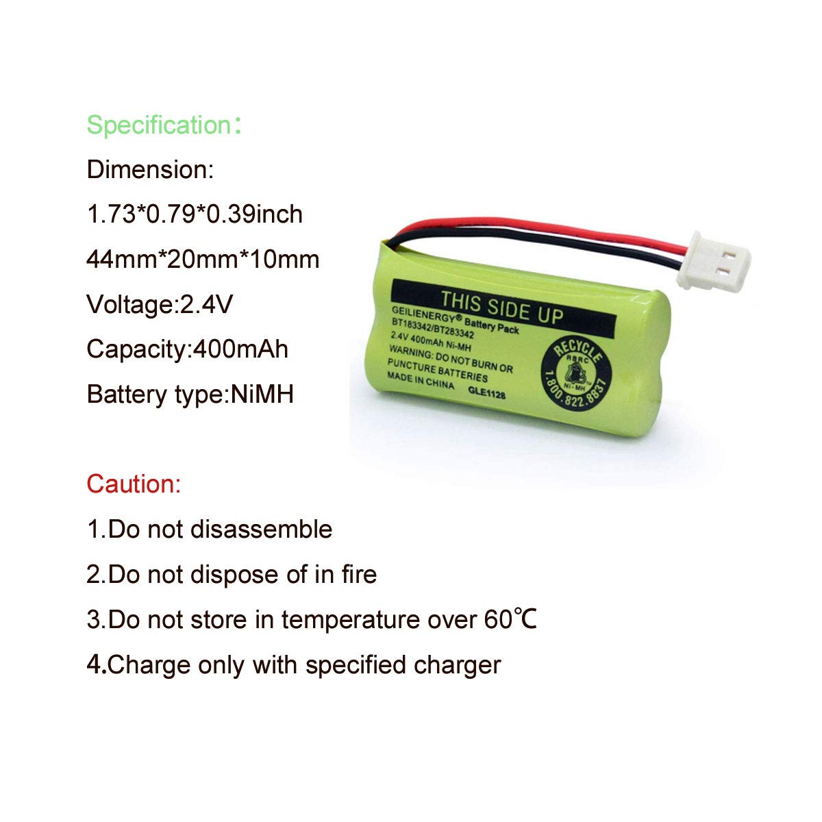 GEILIENERGY BT162342/BT262342 Battery Compatible for BT183342/BT283342 BT166342/BT266342 VTech CS6114 CS6419 CS6719 at&T EL52300 CL80111 Cordless Phone (Pack of 2)