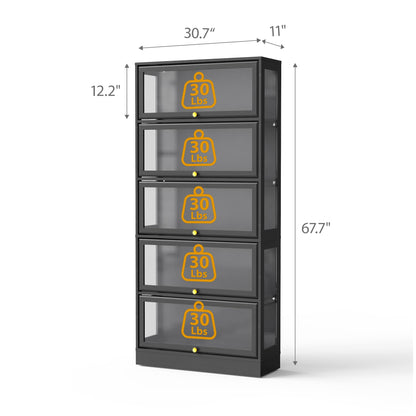 BONITURE Display Cabinet with Acrylic Glass Doors,5-Tiers Curio Cabinet with LED Lighting for Collectibles, Collectibles Toy Organizers Rack & Display Shelf Display Case Storage Cabinet, Black
