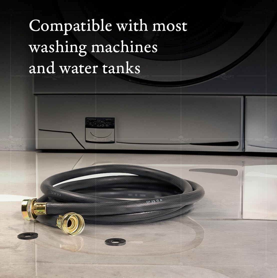 2565, 5 Feet Washing Machine Hose, Durable Black EPDM Rubber Tube Cover, 3/4" x 3/4" Female Connector, MADE IN USA