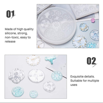 FineInno 4PCS Gear Resin Mold,Steampunk Silicone Molds for Epoxy Resin,Jewelry Casting Mould DIY Pendant, Clay, Craft,Chocolate,Cake,Fondant