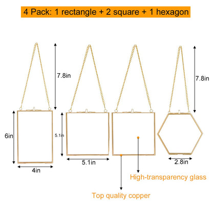 Nucucina 4 PCS Gold Picture Floating Frame Ornaments for Tree - Brass Hanging Photo Ornament Frames for Diy Pressed Flowers Art Wall Décor