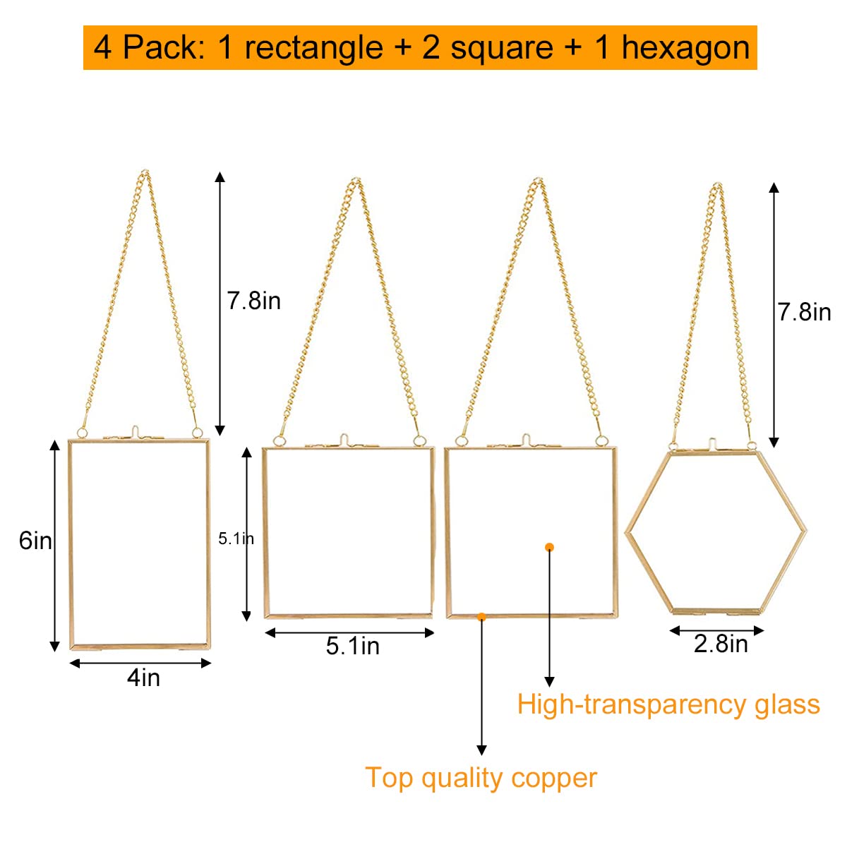 Nucucina 4 PCS Gold Picture Floating Frame Ornaments for Tree - Brass Hanging Photo Ornament Frames for Diy Pressed Flowers Art Wall Décor