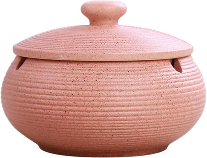 Ceramic Ashtray with Lid, Windproof Indoor Cigarette Ash Tray for Home & Office, Decorative Pink Ashtray