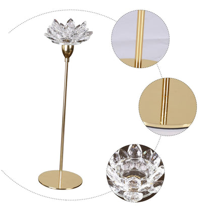 SUPVOX Metal Candlestick Holder Small Crystal Lotus Design, Romantic Wedding Candle Stand Ornament for Dining Room Decor