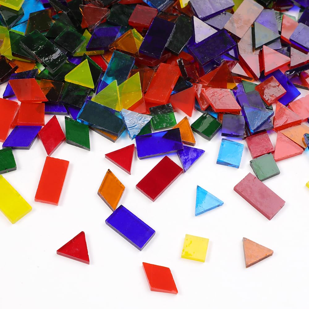 Mosaic Tile Stained Glass 4 Mixed Shapes Mosaics Tiles Pieces for DIY Crafts Suppliers, Tiffany Lamps Candles Photo Frame (Transparent)