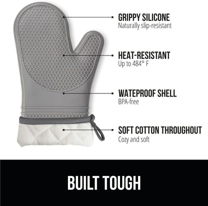 Gorilla Grip Heat and Slip Resistant Silicone Oven Mitts Set, 14.5 in, Gray