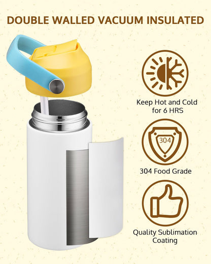 OFFNOVA 12oz Kids Sublimation Tumbler, 4 Pack Stainless Steel Sippy Cup Blank, Vacuum Insulated Water Bottle with Leak-Proof Straw Lid
