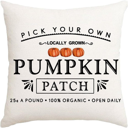 RABUSOFA Fall Pillow Covers - 18x18 Inch Waterproof Cushion Cases | Thanksgiving Pumpkin Patch Design