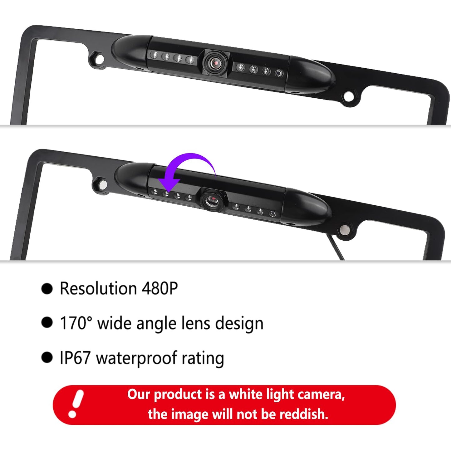 License Plate Backup Camera,HD Night Vision Reverse Camera with 8 LED,170°Wide Angle IP67 Waterproof Car Rear View Camera Fits Car Truck SUV RV with US License Plates
