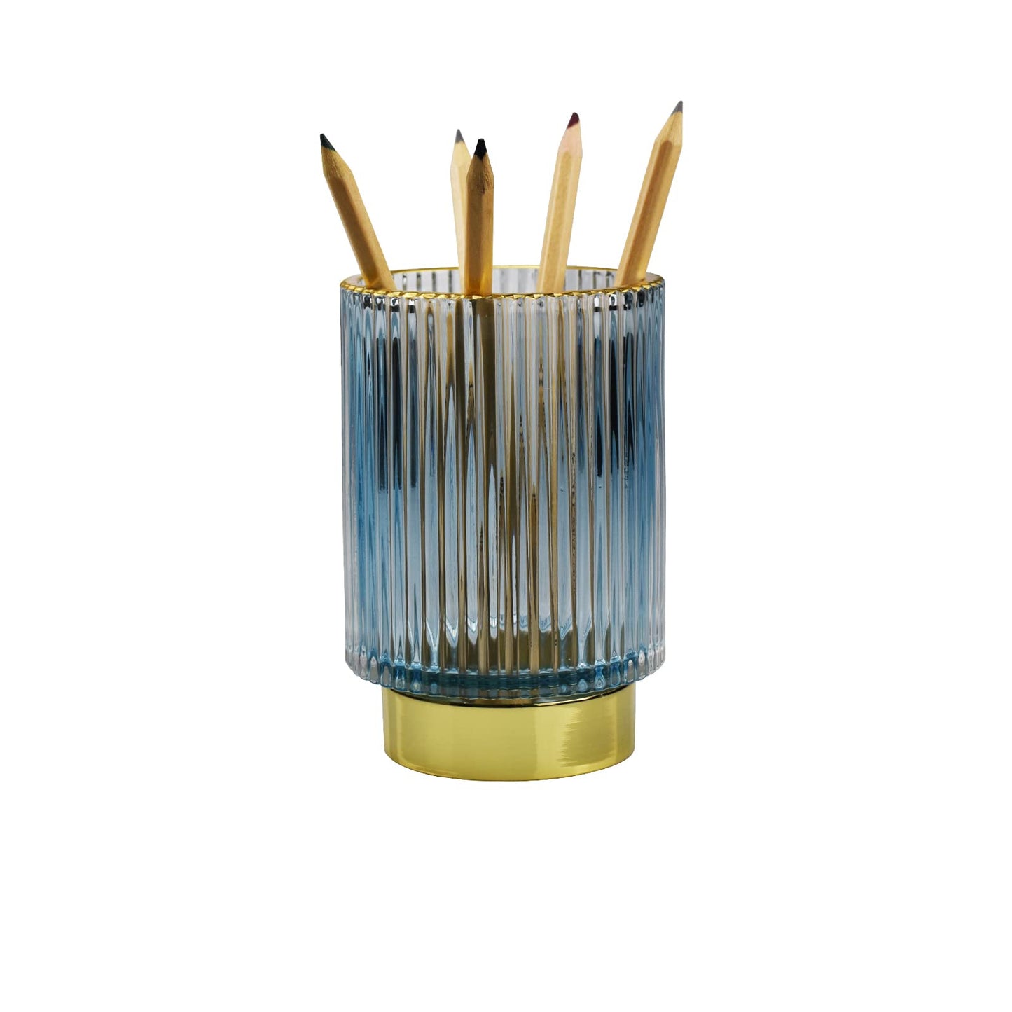 yufocusqc Thick Glass Pen Pot Cute Decorative Pencil Holder Cup for Desk Makeup Brush Holder for Home Office (Blue)