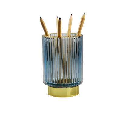 yufocusqc Thick Glass Pen Pot Cute Decorative Pencil Holder Cup for Desk Makeup Brush Holder for Home Office (Blue)