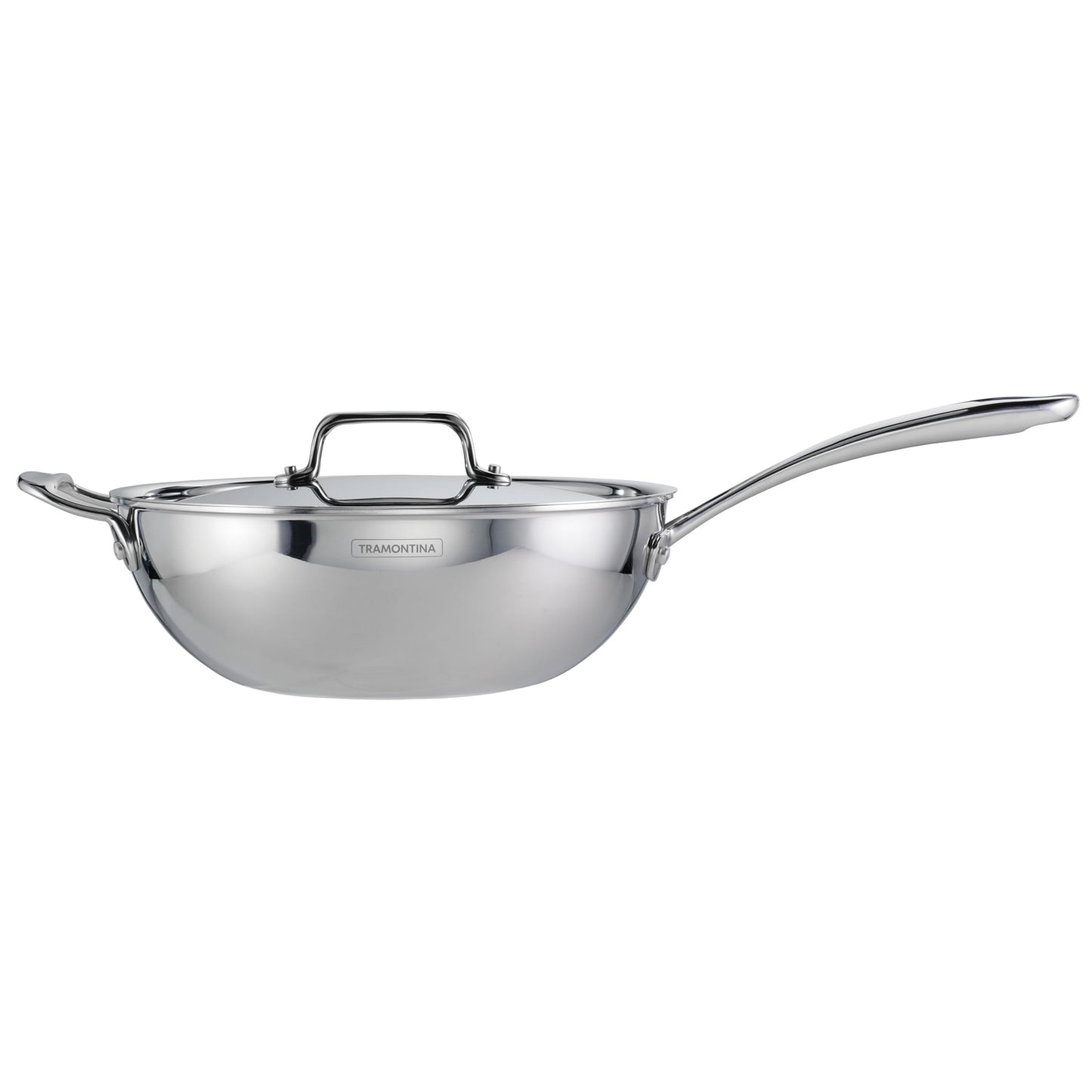 Tramontina Utsava Tri-Ply Clad Stainless Steel 3.75-Quart Wok with Lid and Ceramic Non Stick Interior, Induction-Ready Cooking Pan