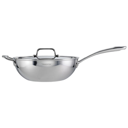 Tramontina Utsava Tri-Ply Clad Stainless Steel 3.75-Quart Wok with Lid and Ceramic Non Stick Interior, Induction-Ready Cooking Pan