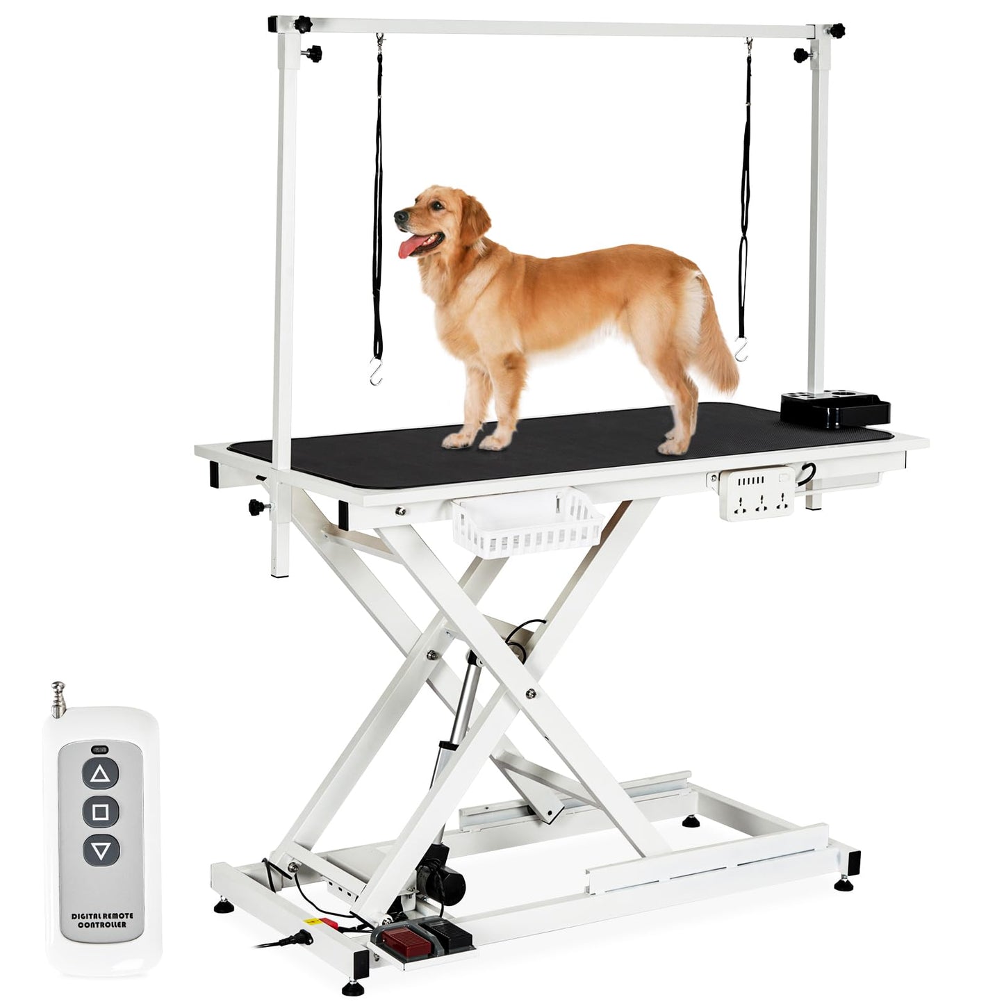 50" Hydraulic Dog Grooming Table for Pet, Professional Electric Dog Groom-ing Table, Heavy Duty Height Adjustable Pet Grooming Tabl-e with Grooming Arm &Anti Slip Tabletop, Capacity Up to 300LB, White