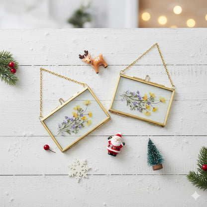 FOCHIER F 4 Pcs Pressed Flower Frame with Tweezers, Wall Hanging Tabletop Display Double Glass Frames with Metal Chain for Pressed Dried Flowers Plants, Horizontal and Vertical Picture Frame,Gold, FRAMES ONLY