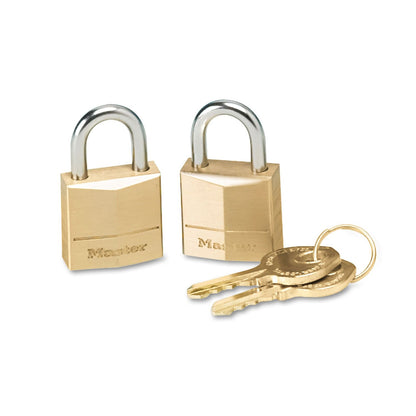 Master Lock Padlock, Solid Brass Lock, 3/4 in. Wide, 120T (Pack of 2-Keyed Alike)
