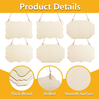 IJRPLM 24 Pcs Wood Sign Blank, Unfinished Hanging Wooden Slices Banners with Ropes, Hanging Craft Door Signs, Rectangle Blank Wood Signs for DIY Crafts, Painting, Wall Art Home Decorations, 3 Style