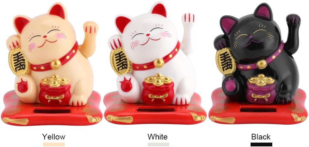 TOPINCN Solar Luck Cat Cute Wealth Welcoming Cats Home Display Car Decor (Black)