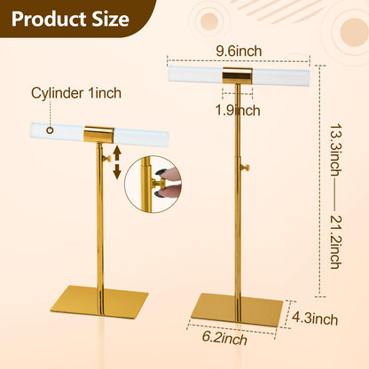 MCKECHSION Jewelry Display Stand 2 Packs Stainless Steel Purse Display Stand Acrylic Necklaces Holder Towers Adjustable Height Tabletop Jewelry Organizer for Home Store Boutique