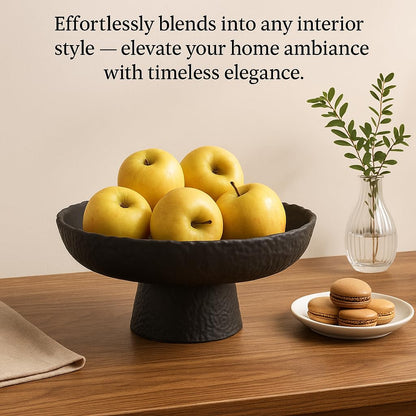 Fruit Bowl for kitchen decor Counter, 10.4‘’Large Decorative Bowl, Modern Display key bowls, High Foot Serving Blows with Irregular Edge Design, High-Temperature Fired Thickened Glass Bowl, Black