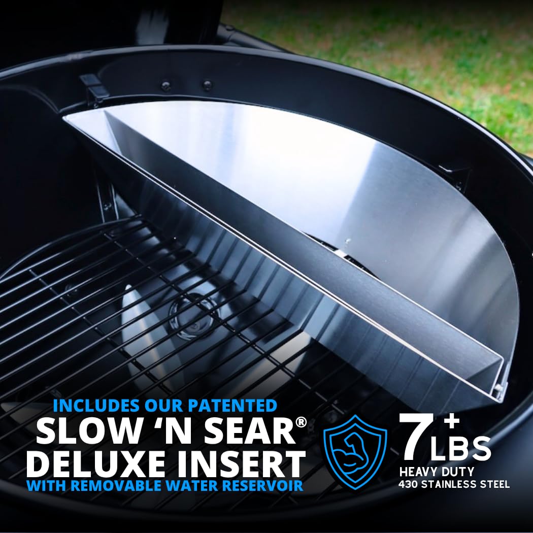 SnS Grills 22-Inch Charcoal Grill and Smoker — MasterKettle with Patented Slow ‘N Sear Deluxe Insert, 304 Stainless EasySpin Grate, Integrated Side Table, 10-Year Warranty.