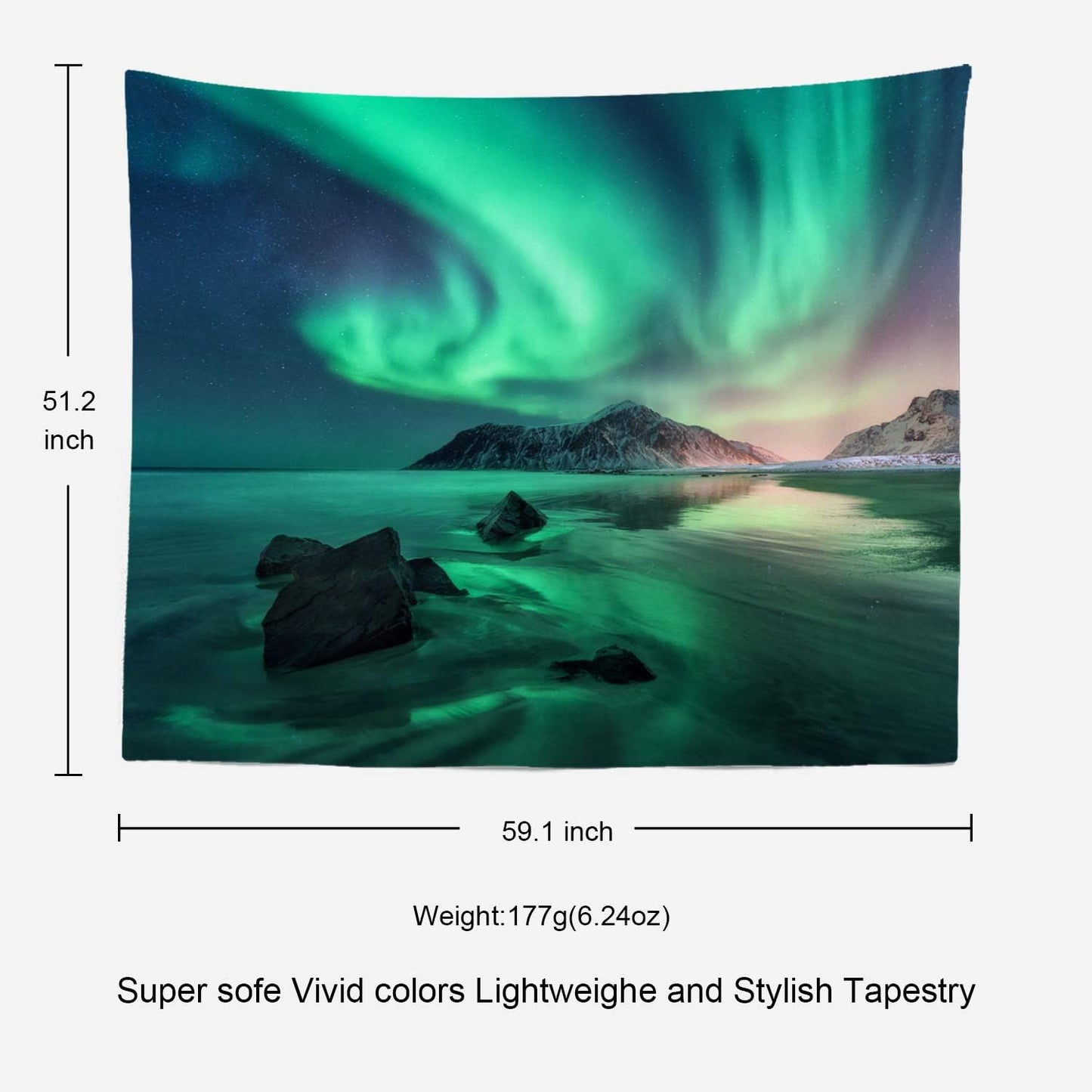 Batmerry Northern Lights Tapestry, Space Galaxy Night Starry Image, Picnic Mat, Beach Towel, 51.2 x 59.1 Inches