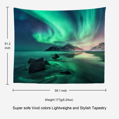 Batmerry Northern Lights Tapestry, Space Galaxy Night Starry Image, Picnic Mat, Beach Towel, 51.2 x 59.1 Inches