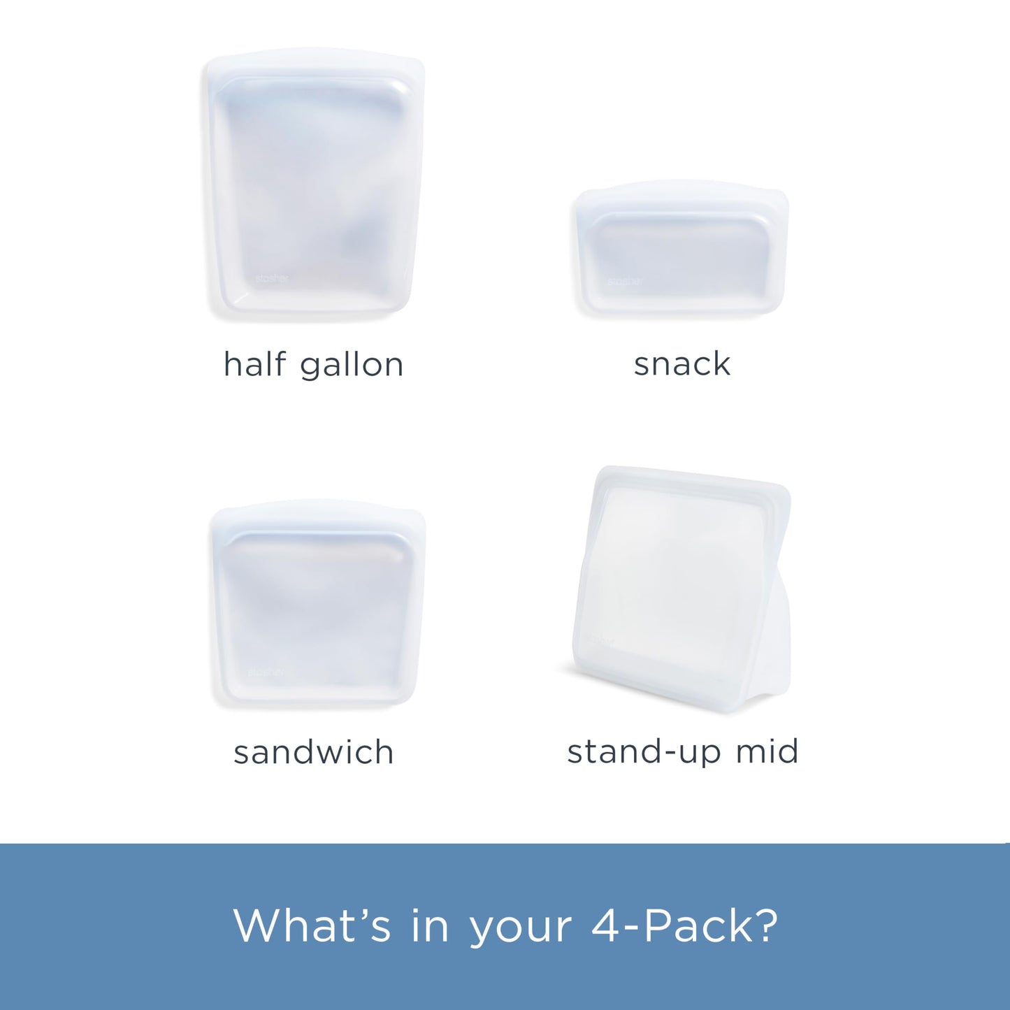 Stasher Premium Silicone Reusable Food Storage Bags, 4-Pack, Endangered Seas, Multi-Use Food Storage Bags, Lunch Bag, Travel Containers, BPA Free, Leak-free, Dishwasher-Safe, Eco-friendly