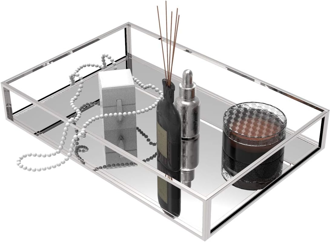 Clear Organizing Trays, Silver Mirror Tray for Room Decor, Exquisite Makeup, Jewelry, Vanity, Bathroom Storage Organizer