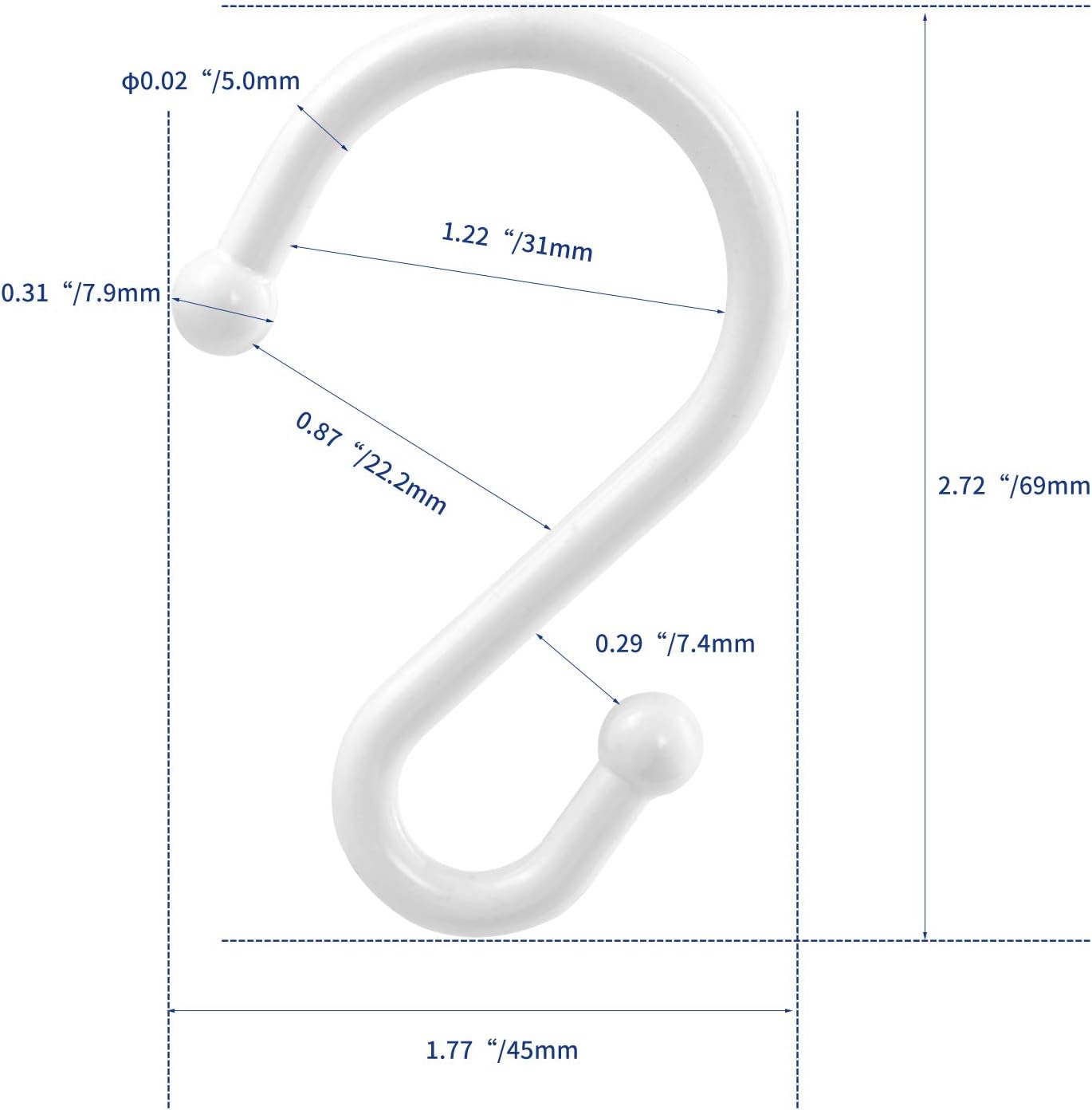 Metal Shower Curtain Hooks, Set of 12 Rust Resistant S Shaped Rings for Shower Curtains, Kitchen Utensils, Towels