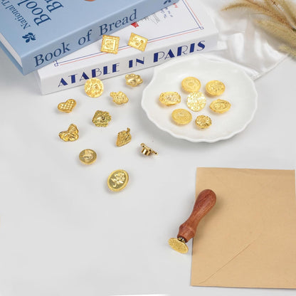 Wax Seal Stamp Kit，Sealing Wax Beads in 24 Colors、21pcs Sealing Wax Stamp Heads with Wooden Handle，Heater, Candle，Perfect for Wedding Invitations,Envelopes
