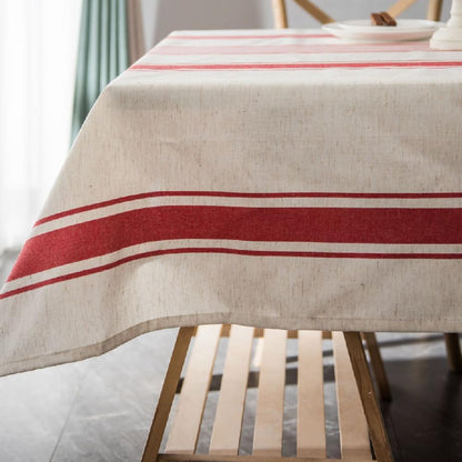 ArtBud 60"70"(4-6 White Red Tablecloth Cotton Linen Farmhouse Table Cover Soft Washable Table Top for Parties Coffee