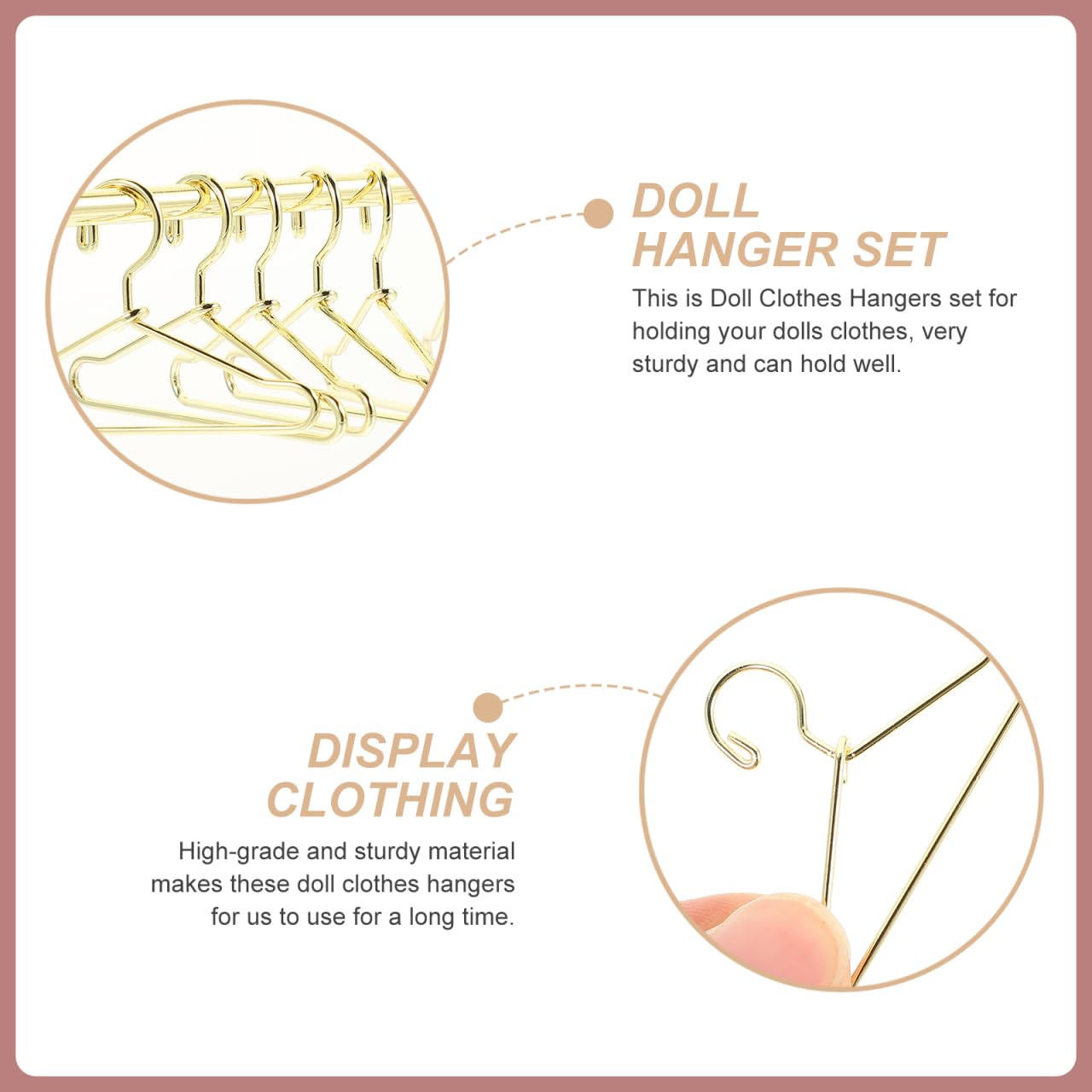 STOBOK Miniature Doll Garment Rack with 10Pcs Mini Clothes Hangers Mini Doll Dress Clothing Display Rack Metal Dollhouse Furniture Bedroom,Living Room,Shower Accessories Supplies, Golden 5.9x4.7in