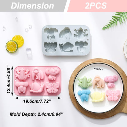 2 Pack Chocolate Molds Elephant Monkey Frog Silicone Molds for Cake Gummy Jello Ice Cube Crayon, Cake Decoration Soap Molds Silicone Baking Mold Making Kit, Lovely & Fun for Kids