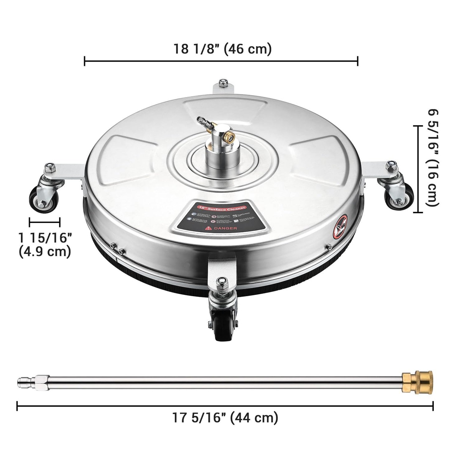 TRELVEX Pressure Washer Surface Cleaner with 4 Wheels 4000 PSI Stainless Steel Housing 1.8 to 3.7 GPM Water Flow Pressure Washer Attachment 1/4" Quick Connector for Patios, Driveways (18")