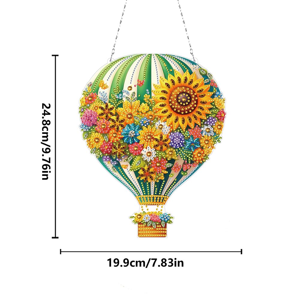 5D Diamond Painting Kits Hanging Pendant Flower Hot Air Balloon, DIY Crystal Art Hanging Sign Special Shaped Gem Art Ornament Kit for Home Décor and Gift, Double Sided, Box Package (Yellow-02)
