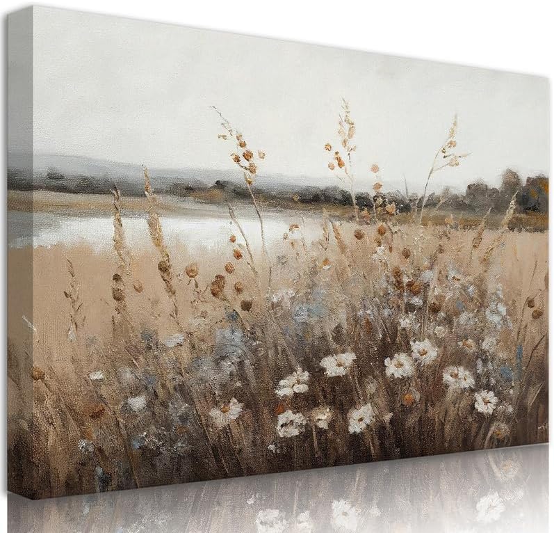 Framed Vintage Wall Art Country Field Landscape Oil Painting, Classical Paintings Poster Prints for Living Room 16x12