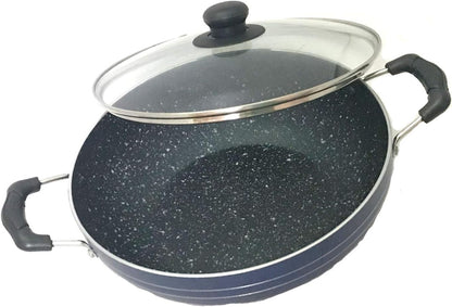 Deep Kadhai Aluminium Non Stick Kadai with Glass Lid, Multipurpose Cooking Pan