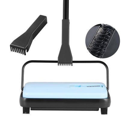 VEVOR Carpet Sweeper Manual, Floor Sweeper with 300 ml Dustbin Capacity Easy to Empty, 6.7 inch Cleaning Width for Home Office Carpets Pet Hair Dust, Blue