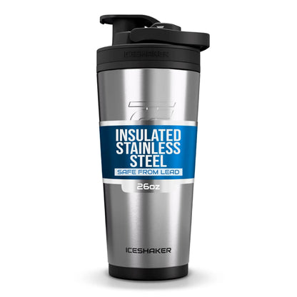 Ice Shaker Insulated Stainless Steel Shaker Bottle | 26oz, Stainless Steel | Cold for 30+ Hours | Insulated Cup with Twist-on Agitator | Odor-Free Bottle for Protein Shakes, Water, Cocktails