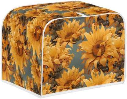 4 Slice Toaster Cover - Van Gogh Style Sunflower Dust Cover, Yellow Oil Painting Flowers for Microwave Oven