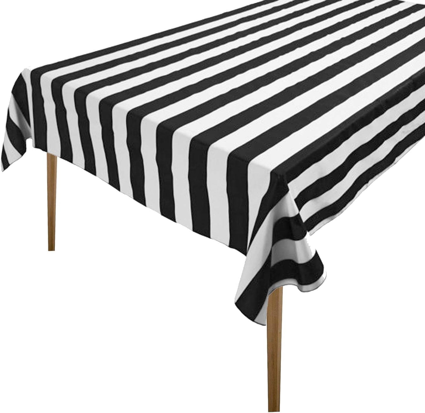 lovemyfabric Cotton Tablecloth - Black & White Stripes - 2 Inch - 58"x76" - Wedding/Bridal Shower, Birthdays, Events