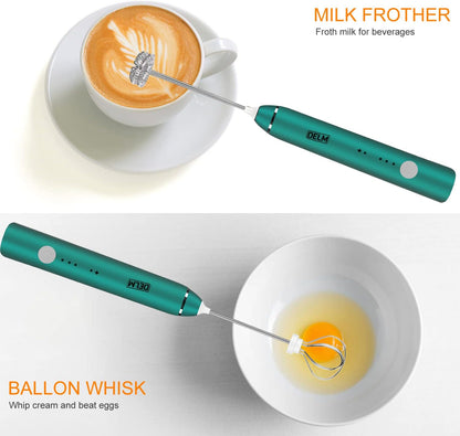 DELM Electric Milk Frother, Rechargeable Handheld Drink Mixer, Kitchen Aid, USB Rechargeable Bulletproof Frother (Green)