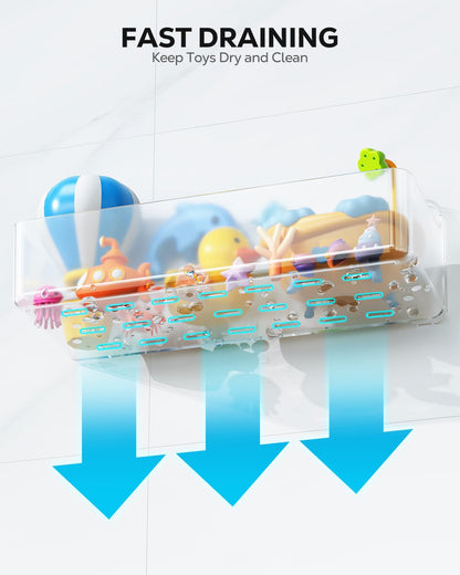 Nieifi Bath Toy Storage, Large Capacity Bath Toy Organizer, Adhesive Shower Caddy for Baby Bathroom Bathtub, Clear (2 Large)