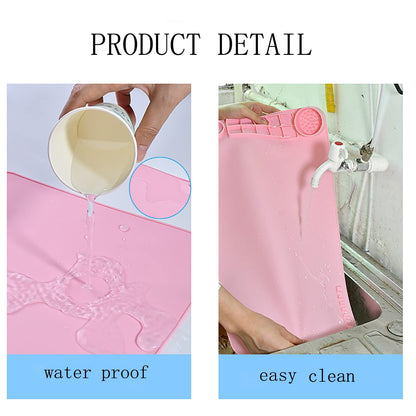 2 Pack Silicone Art Mat with Cup, KJMYYXGS Silicone Painting Mat with Cup, 19.7"x11" Silicone Craft Mat with Cup and Paint Holder Silicone Artist Mat Kids (Pink and Blue)