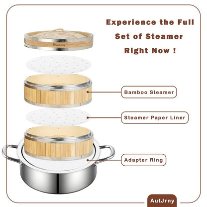 Stainless Steel Steamer Ring | 13 Inch, Fits 7 to 12 Inch Bamboo Steamer | Steaming Adapter for Steam Pot, Asian Food, Dumpling, Dim Sum, Rice, Veggie for Cooking Basket