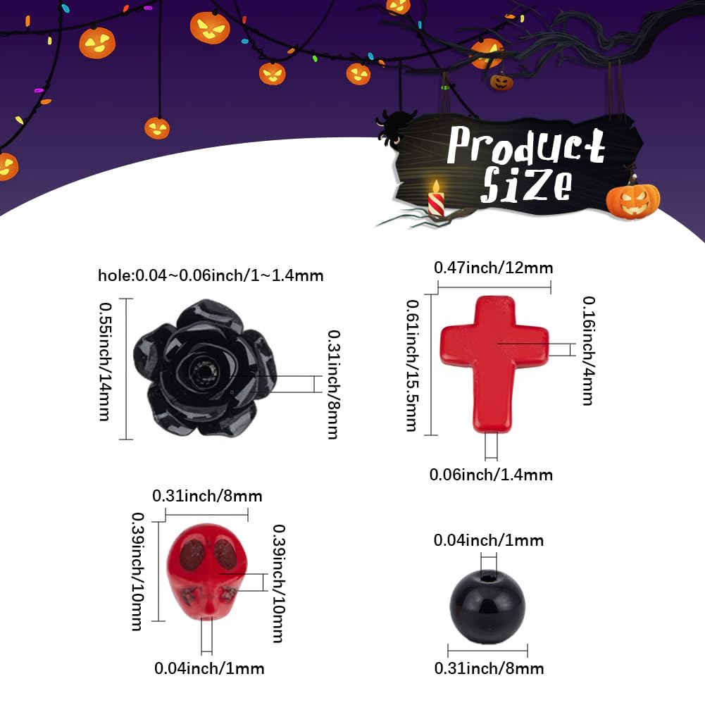 SUNNYCLUE 1 Box DIY 6 Sets Bracelet Making Kits Gothic Halloween Beads Black Red Skull Cross Beads Polymer Clay Rhinestone Loose Spacers for Jewelry Making Kits Crafts Gift Women Adults Supplies
